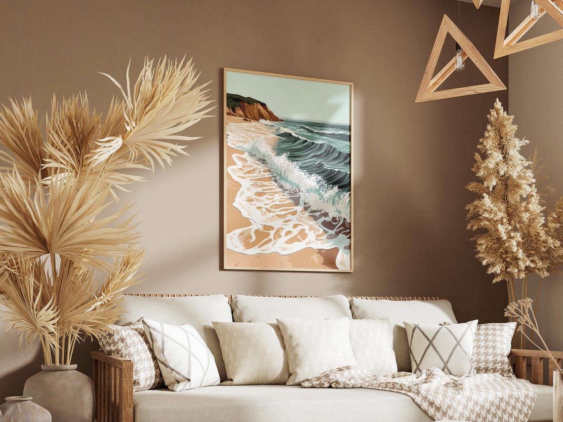 Foamy Ocean Surf Washing Over a Golden Sandy Beach Shoreline Poster - Image 3