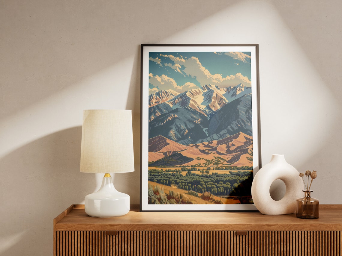 Great Sand Dunes Snow Peaks Alpine Desert Mountains Vintage Poster - Image 2