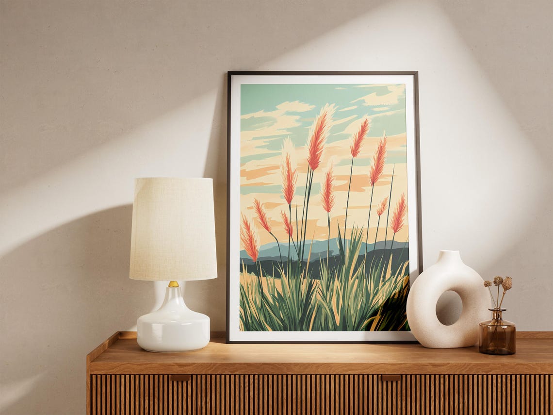Pampas Grass Silhouettes Against Sunset Sky Botanical Poster - Image 5