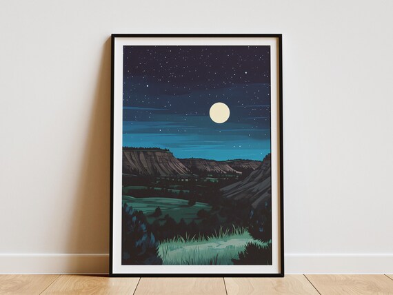 Theodore Roosevelt National Park Night Badlands Moon Art Poster