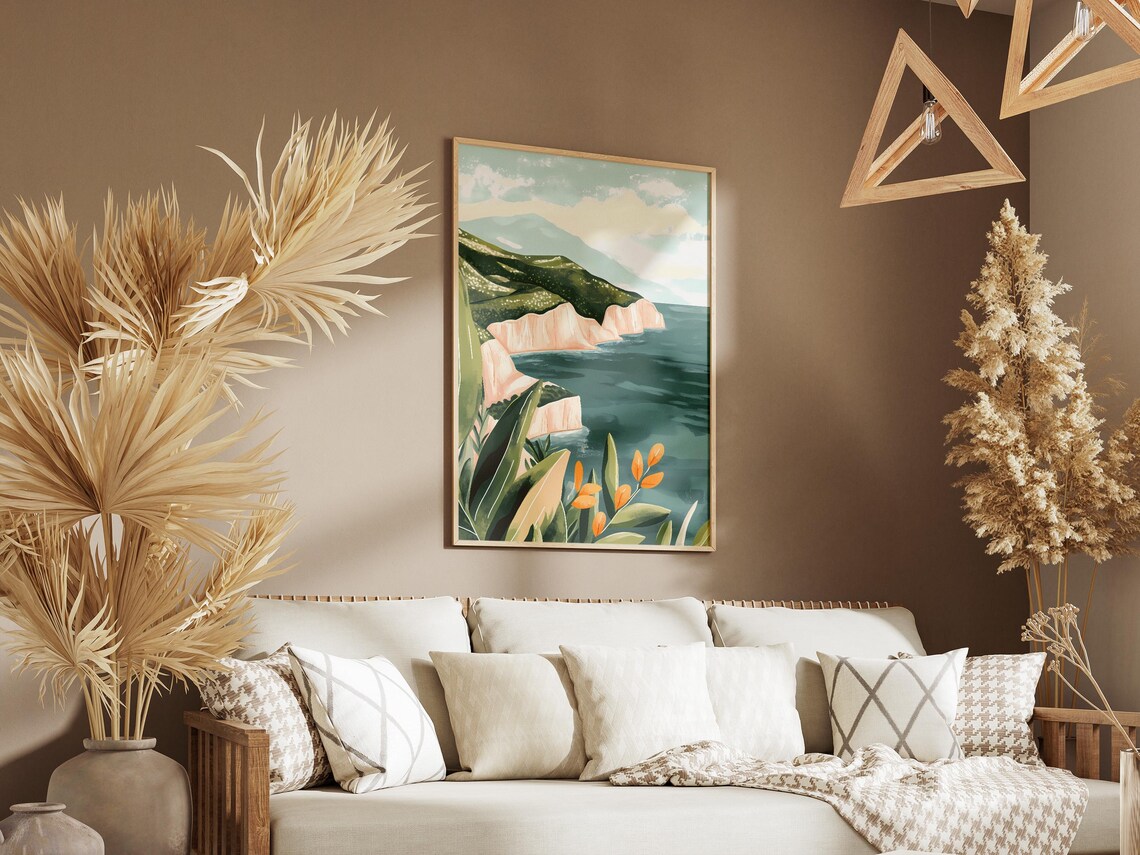 Green Coastal Island With White Cliffs And Ocean Seascape Poster - Image 3