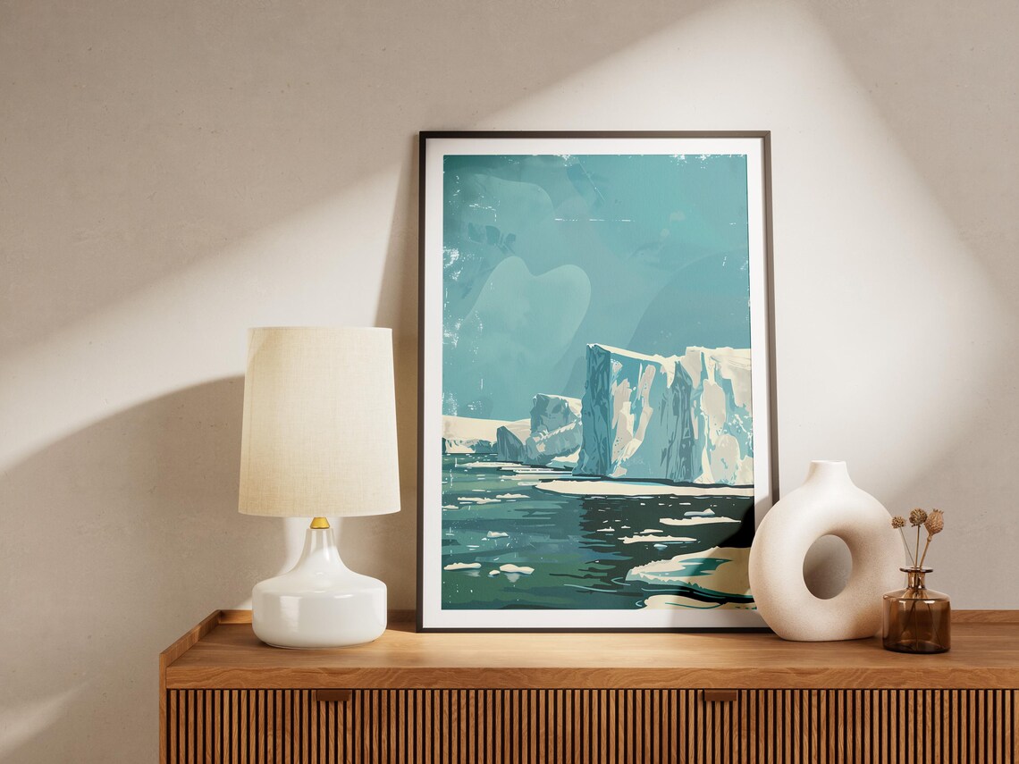 Glacier Ice Cliffs Teal Polar Seascape Vintage Arctic Art Poster - Image 2