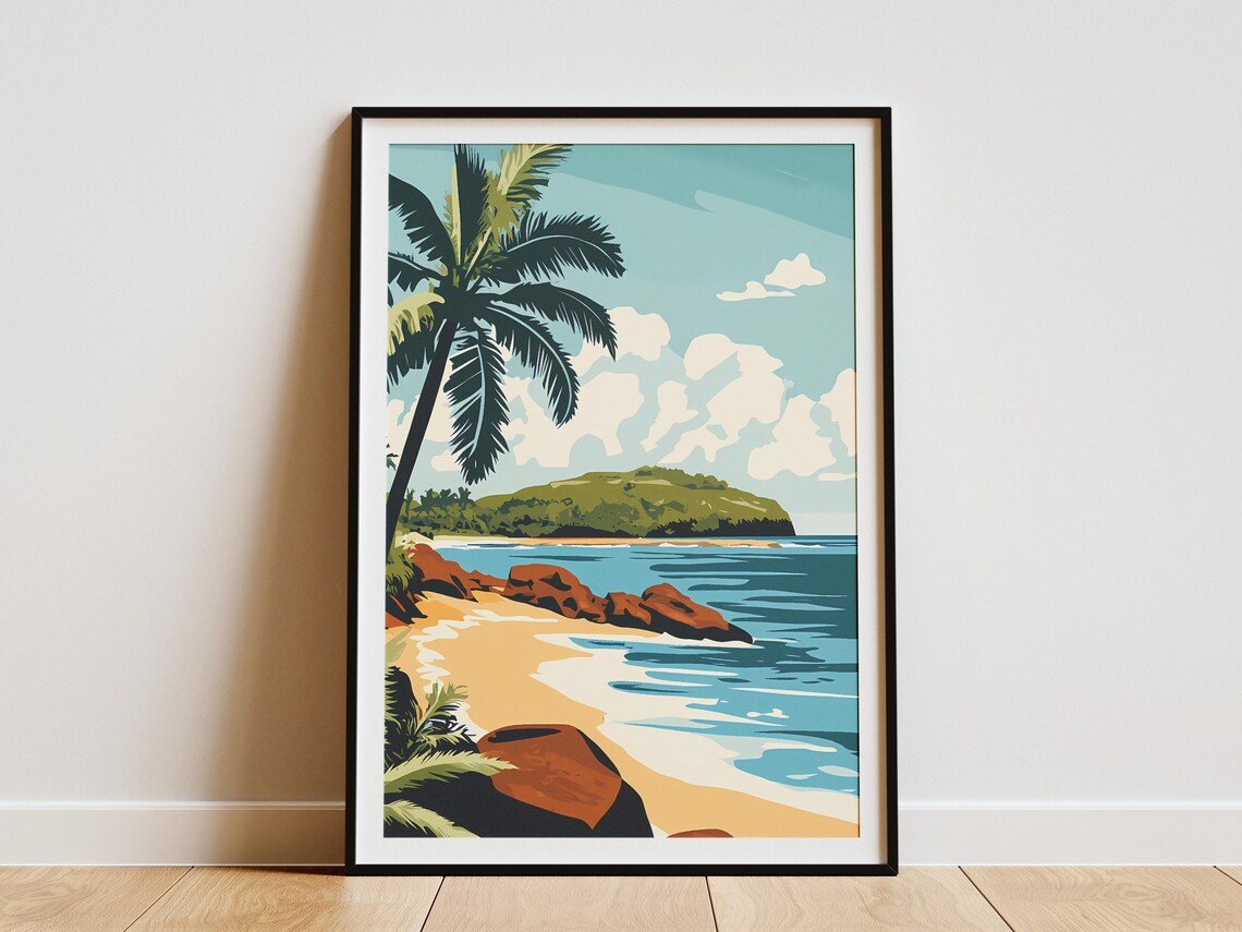 Vavau Tonga Island Beach Palm Tree Red Volcanic Rocks Cove Poster