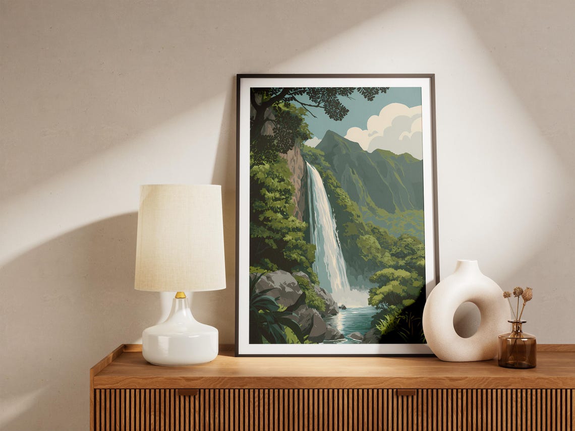 Tropical Waterfall Lush Green Rainforest Mountain Cascade Poster - Image 4