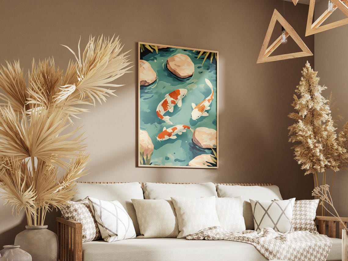 Koi Fish Pond Turquoise Water Top Down Japanese Style Art Poster - Image 3