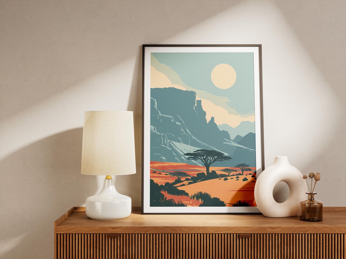 Ethiopia Golden Mountain Acacia Savanna Sun African Art Poster - Image 2
