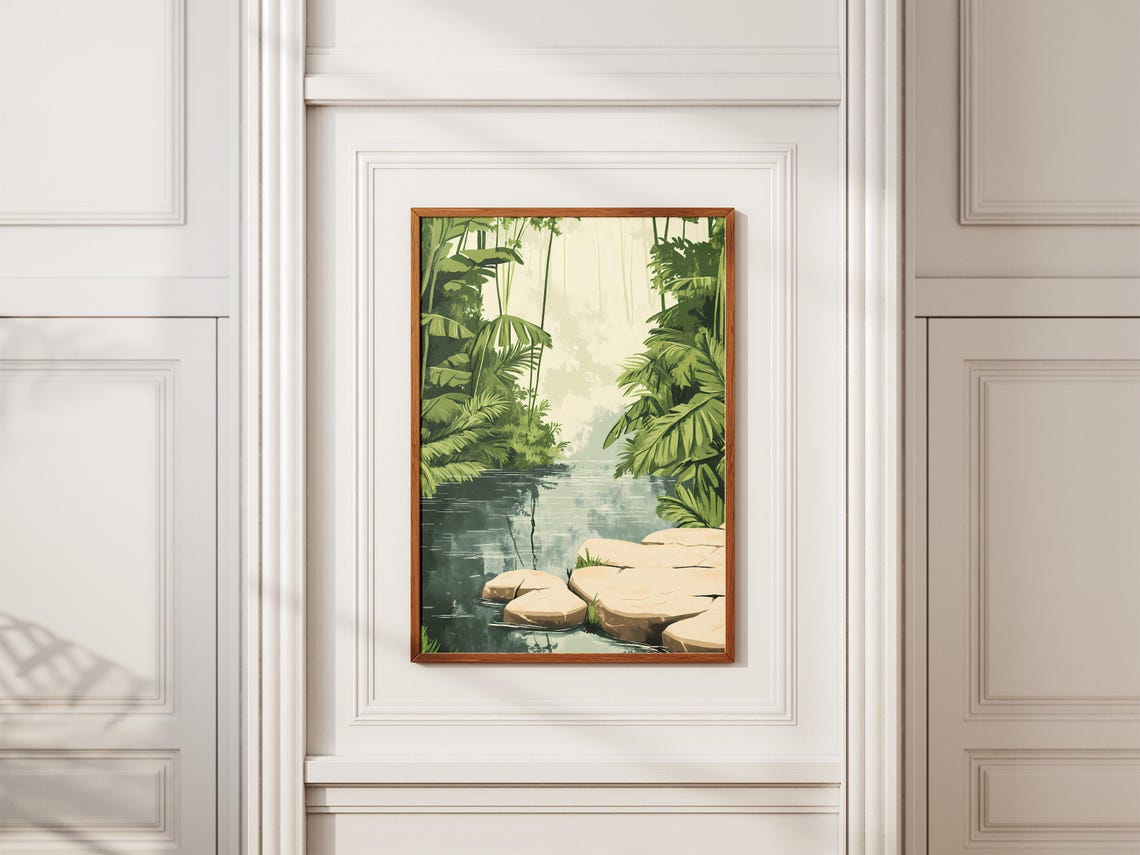 Lush Tropical Jungle Pond With Stone Stepping Stones Nature Poster - Image 2