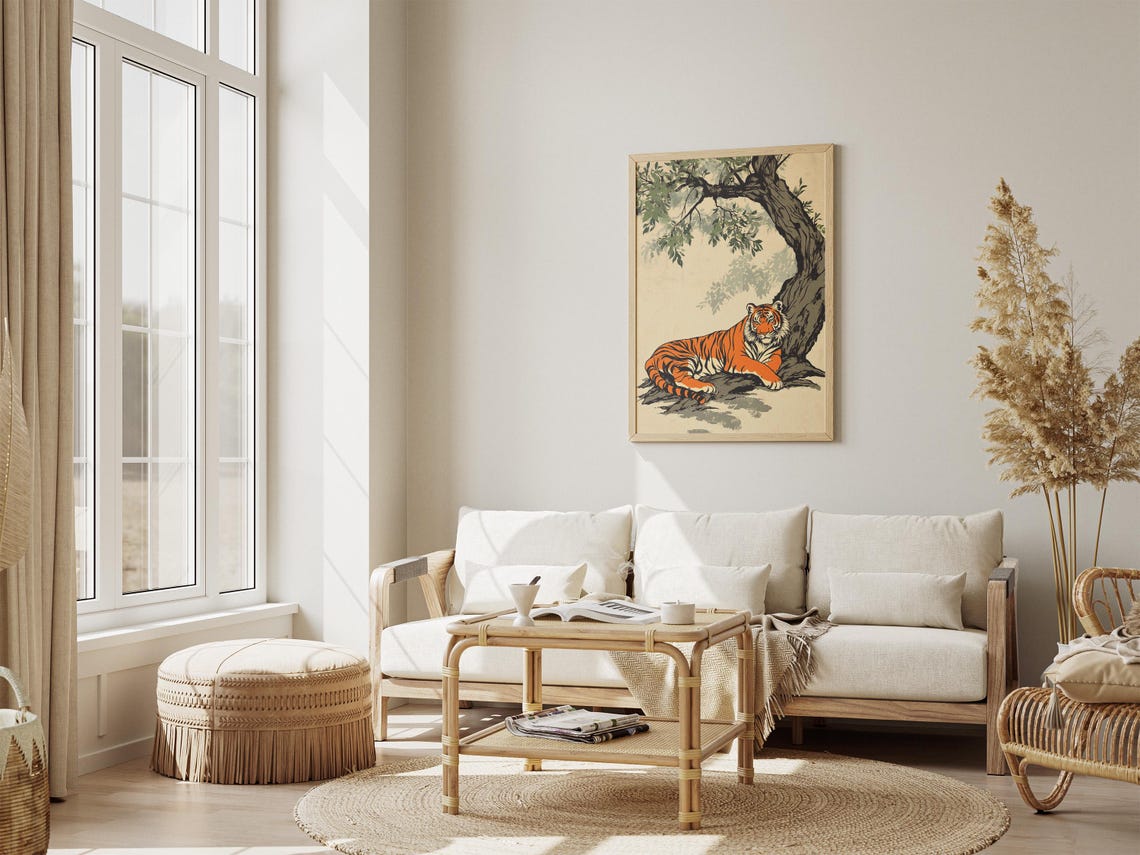 Orange Tiger Resting Under Banyan Tree Japanese Style Art Poster - Image 4
