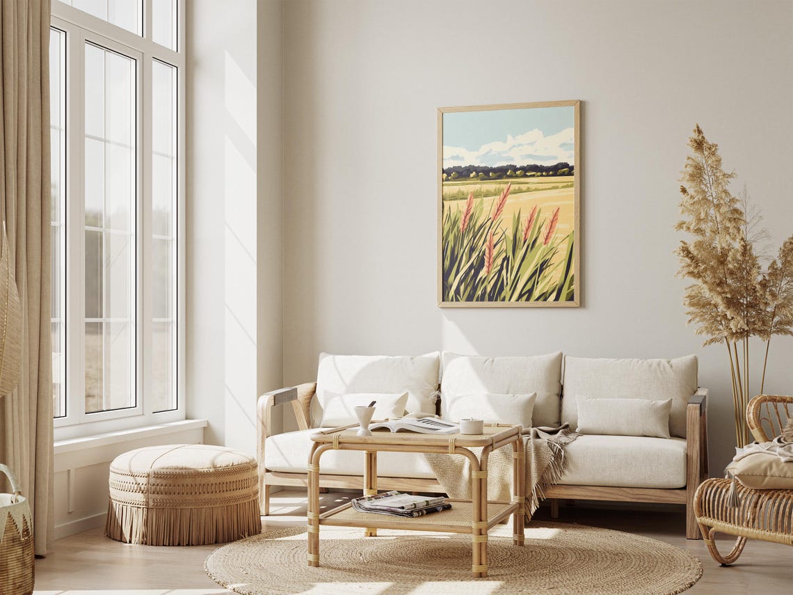 Golden Marsh with Tall Reeds and a Distant Dark Tree Line Poster - Image 4