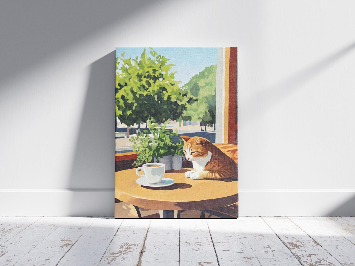 Orange and White Cat Loafing on a Cafe Table by the Garden Poster - Image 2