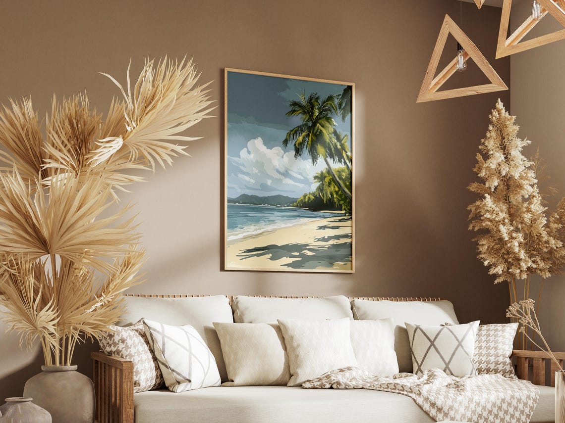 Leaning Palm Tree Tropical Beach Ocean Shoreline Coastal Print - Image 3