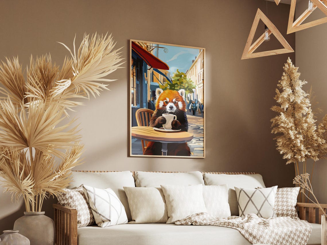 Red Panda Cafe Poster Animal Art Print Coffee Lover Gift Whimsical Wall Decor Cozy Unique Home - Image 3