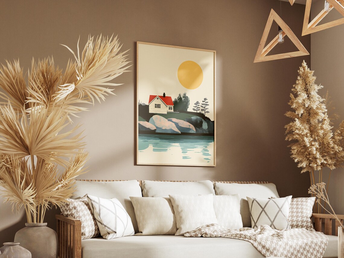 Stockholm Archipelago Red Cottage Golden Sun Scenic Art Poster - Image 3
