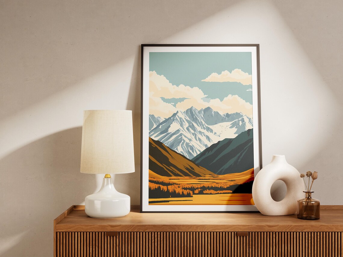 Snowcapped Peaks Golden Valley Clouds Alpine Landscape Poster - Image 5