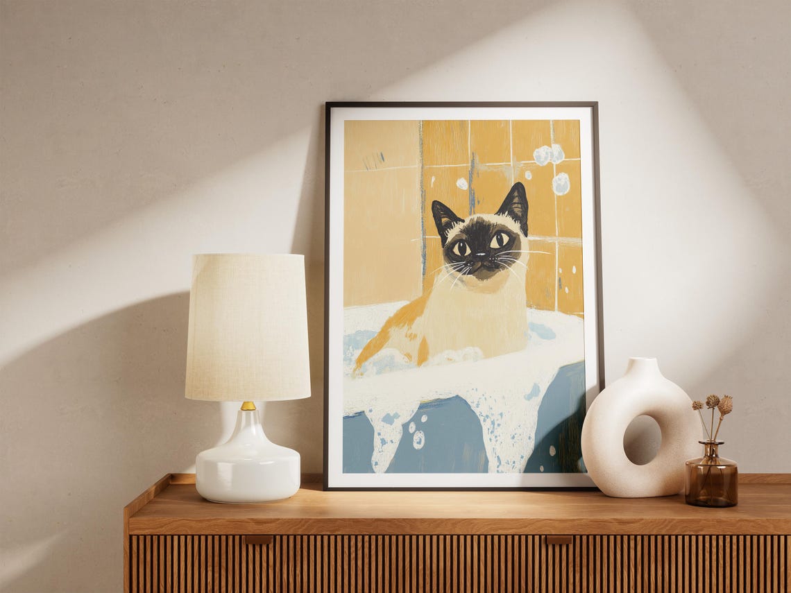 Siamese Cat Bathtub Poster Print, Cute Bathroom Decor - Image 4
