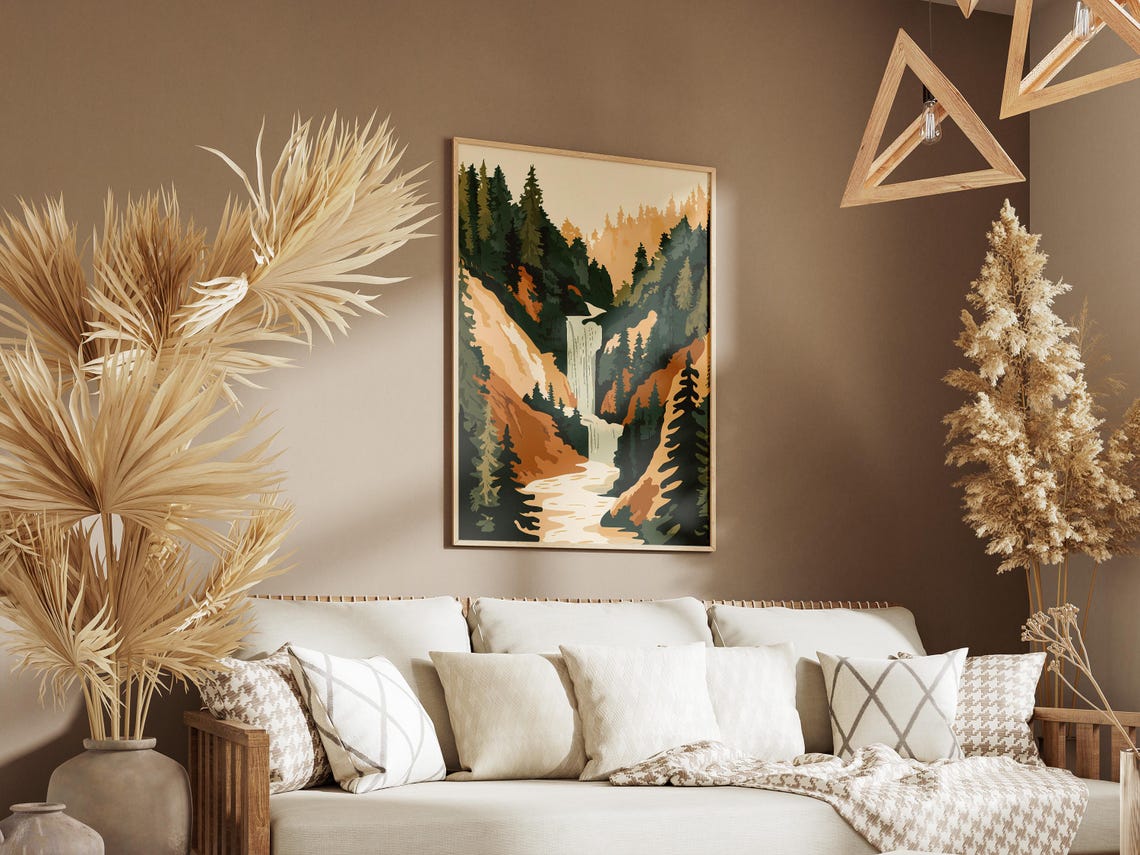 Redwood Forest Waterfall Canyon Autumn Foliage Landscape Poster - Image 3