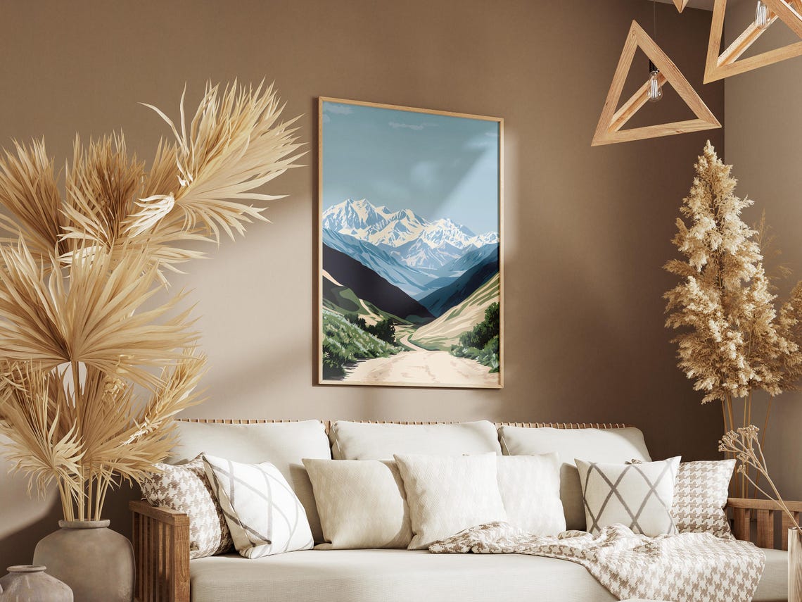 Kazakhstan Mountain Range Poster Western Tien Shan Travel Print Kyrgyzstan Uzbekistan Landscape Art Central Asia Nature Scene Snowcapped - Image 3