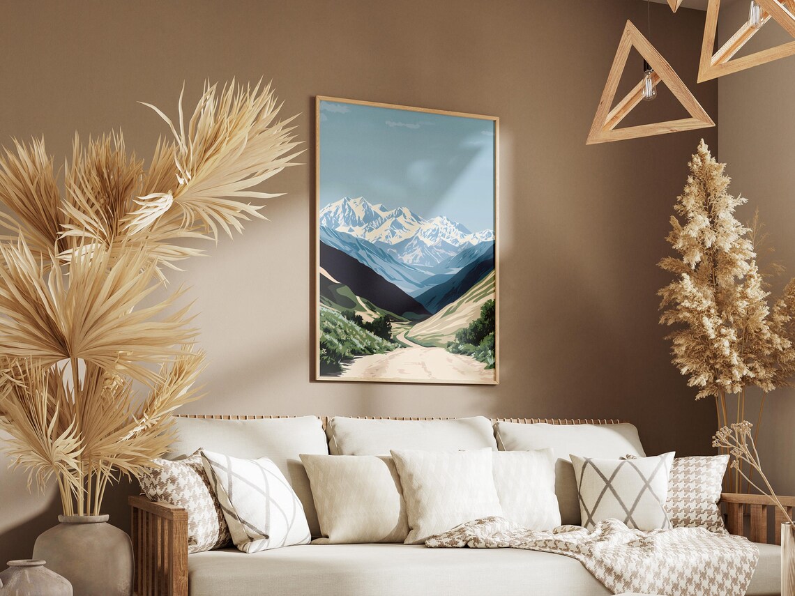 Snowy Mountain Valley Road Vintage Style Alpine Travel Art Poster - Image 3