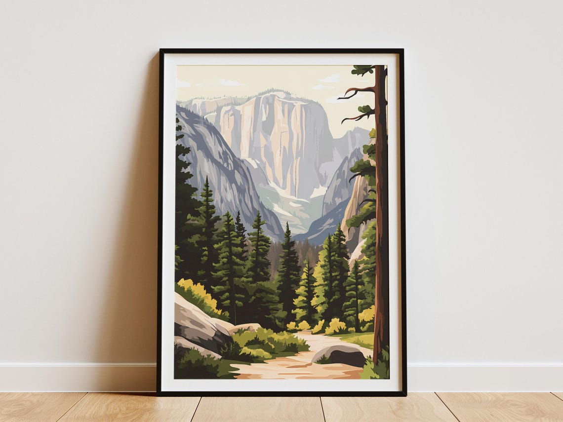 Yosemite National Park Poster California Nature Art Print Hiking Trail Landscape Vintage Travel Poster National Park Poster Yosemite Valley