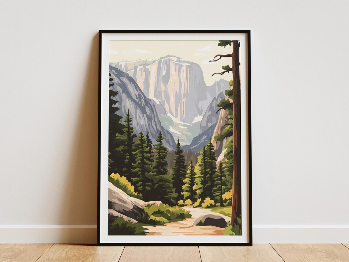 Yosemite Valley Granite Cliff Pine Forest Trail Travel Art Poster