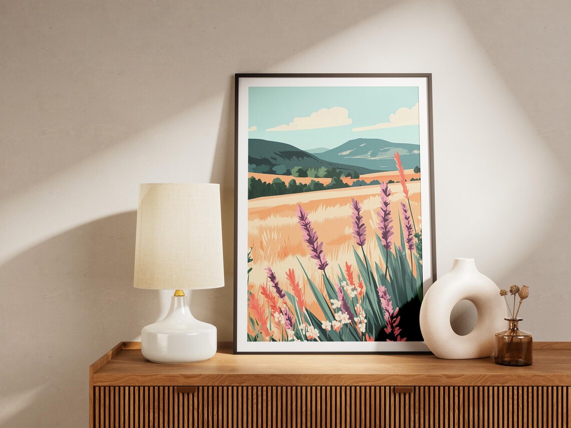 Lavender Field Summer Landscape Mountain Modern Floral Art Poster - Image 4