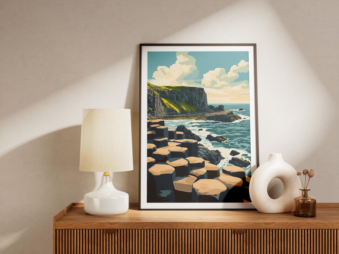 Basalt Column Cliffs Beside Turquoise Ocean Waves Scenic Poster - Image 4