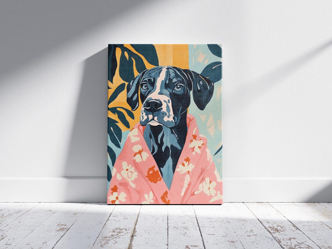 Great Dane In Pink Floral Robe Poster Funny Dog Portrait For Home Decor - Image 2