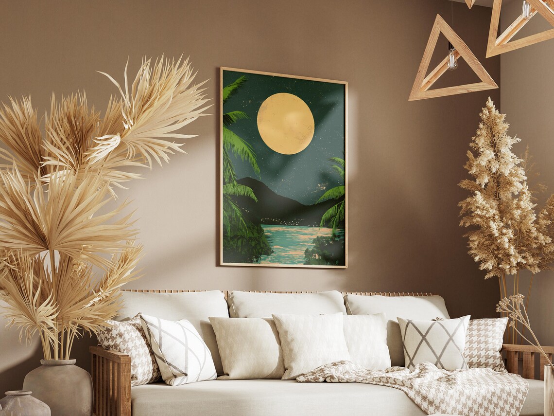 Virgin Islands National Park Moonlit Tropical Bay Palm Trees Night Poster - Image 3