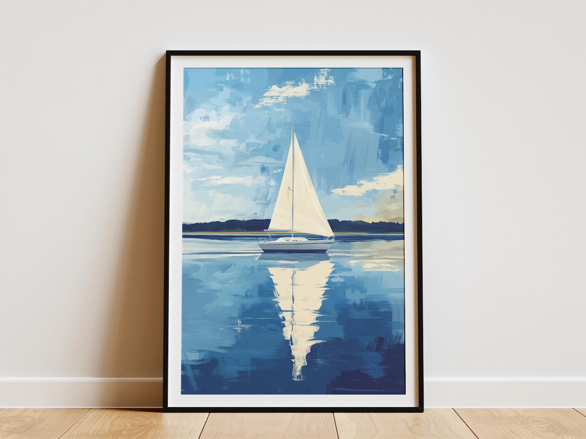 Chesapeake Bay Maryland Sailboat Calm Blue Water Nautical Art Poster