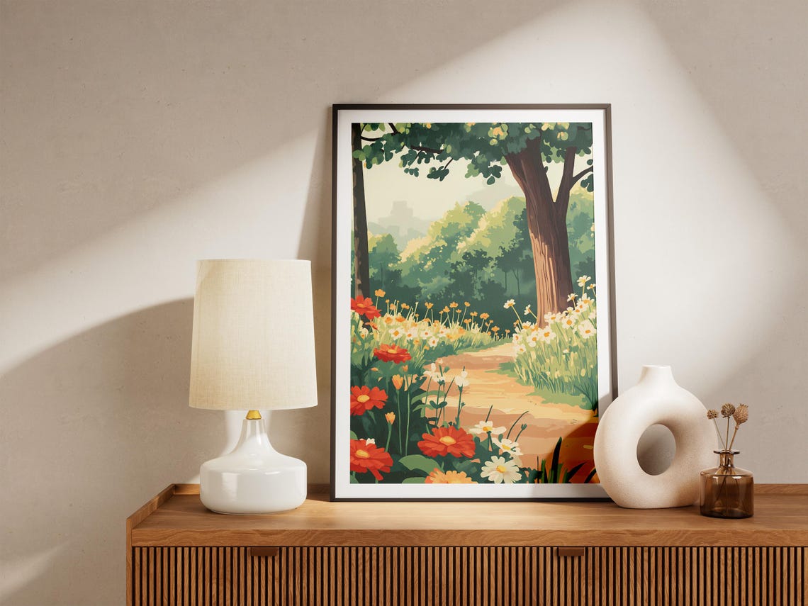 Sunny Summer Wildflower Garden Path Cheerful Landscape Poster - Image 5