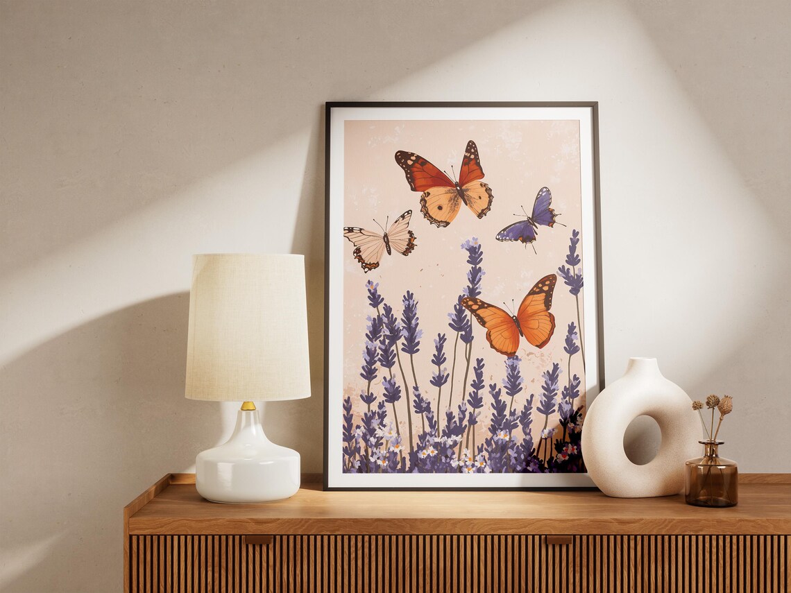 Butterflies Over Lavender Field Vintage Insect Art Illustration Poster - Image 5