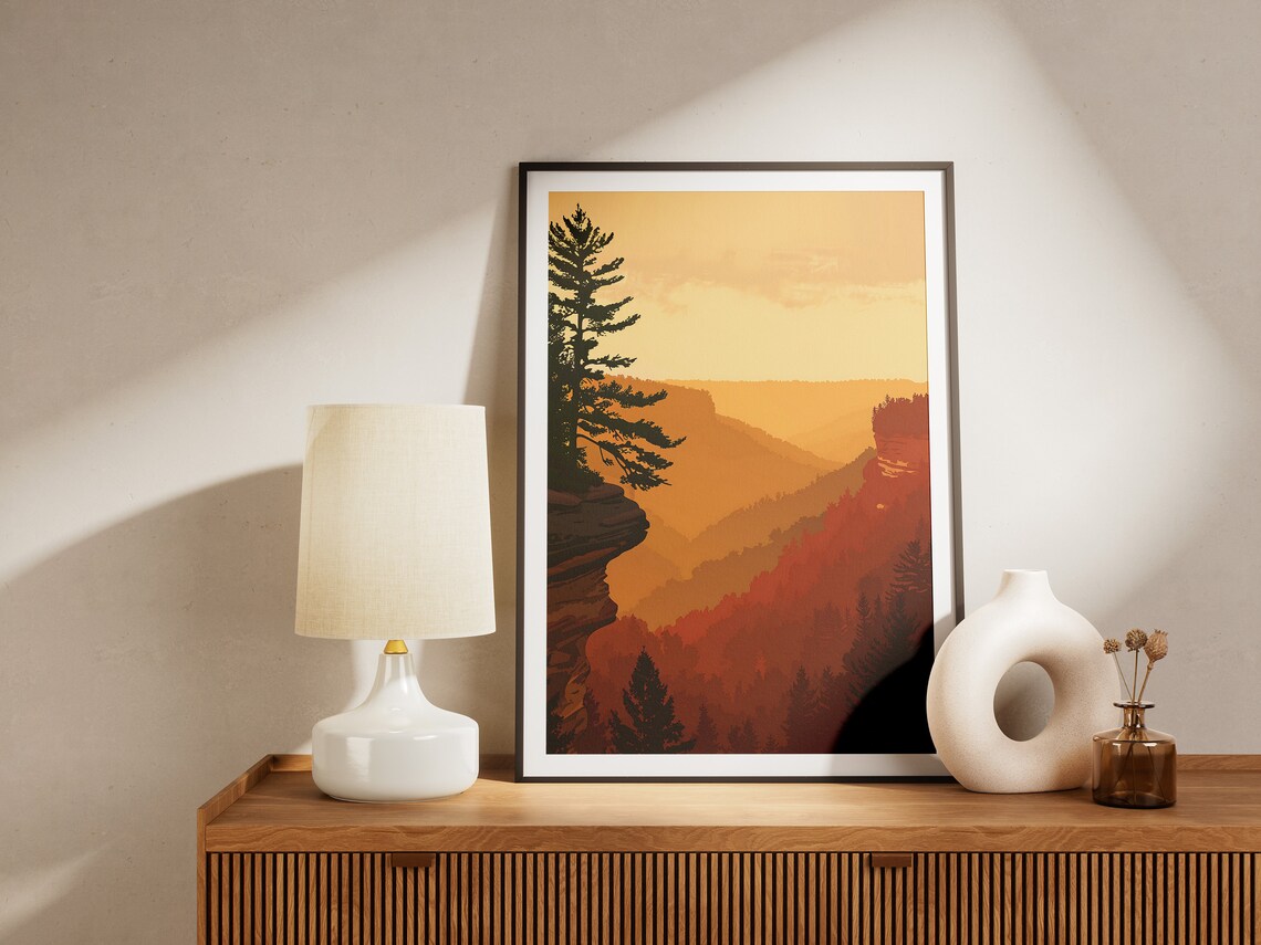 Ohio Hocking Hills Golden Sunset Cliff Pine Overlook Nature Poster - Image 2