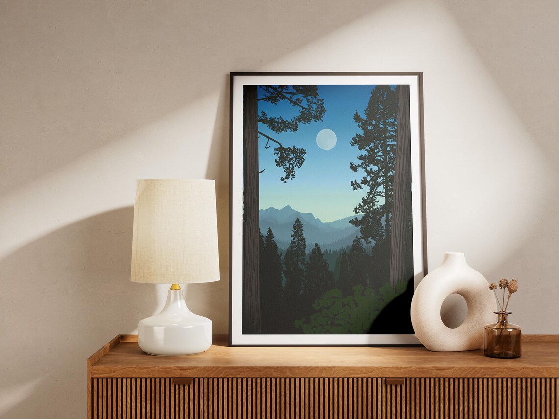 Sequoia National Park Giant Redwood Trees Moonlit Mountain Night Art Poster - Image 4