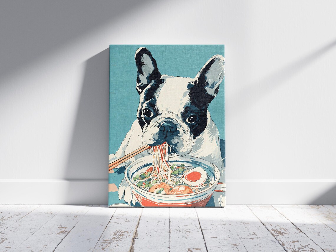 French Bulldog Eating Noodles With Chopsticks Pop Art Poster - Image 2