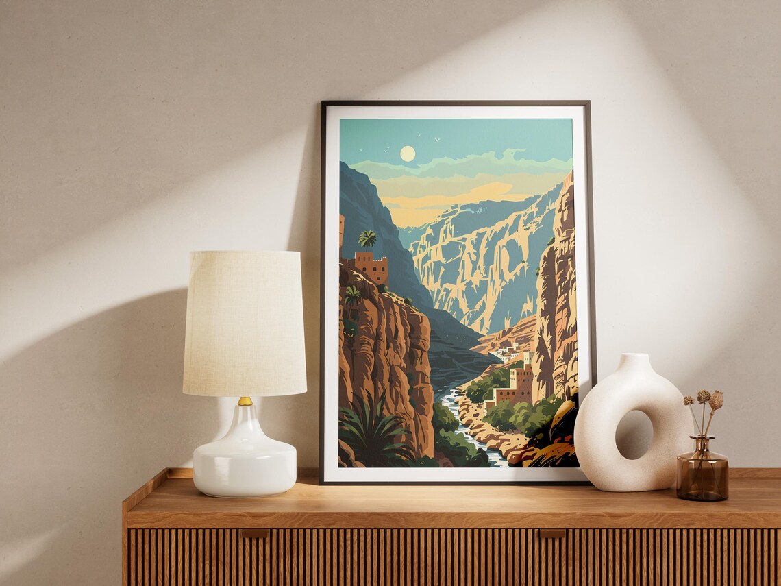 Jebel Akhdar Oman Mountain Canyon Moonlit Vintage Travel Poster - Image 2