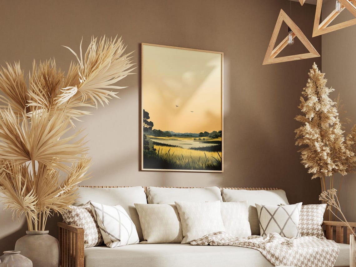 Brazil Pantanal Poster Landscape Sunset Nature Art Print Golden Grass Wetland South America Travel Illustration Botanical Wall Decor Home - Image 3