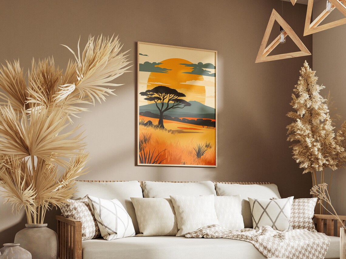 Tarangire Savanna Sunset Acacia Tree Golden Landscape Poster - Image 3