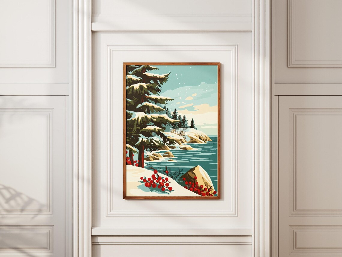 Acadia National Park Winter Postersnowy Landscape Printfestive Holiday Decorvintage Travel Postermid Century Modern Artchristmas Giftmaine - Image 2