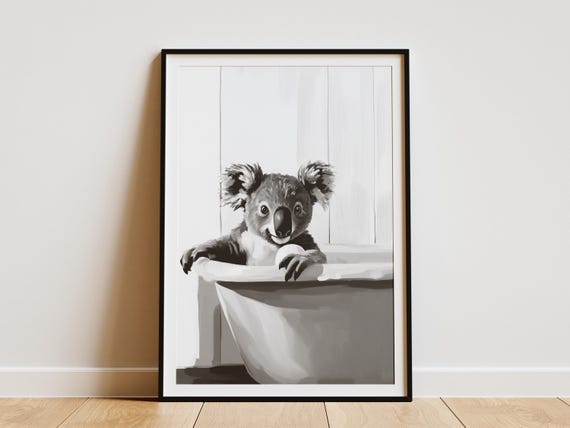 Koala In Bathtub Poster Bubble Bath Wall Art Minimalist Print Bathroom Decor Cute Animal Lover Gift