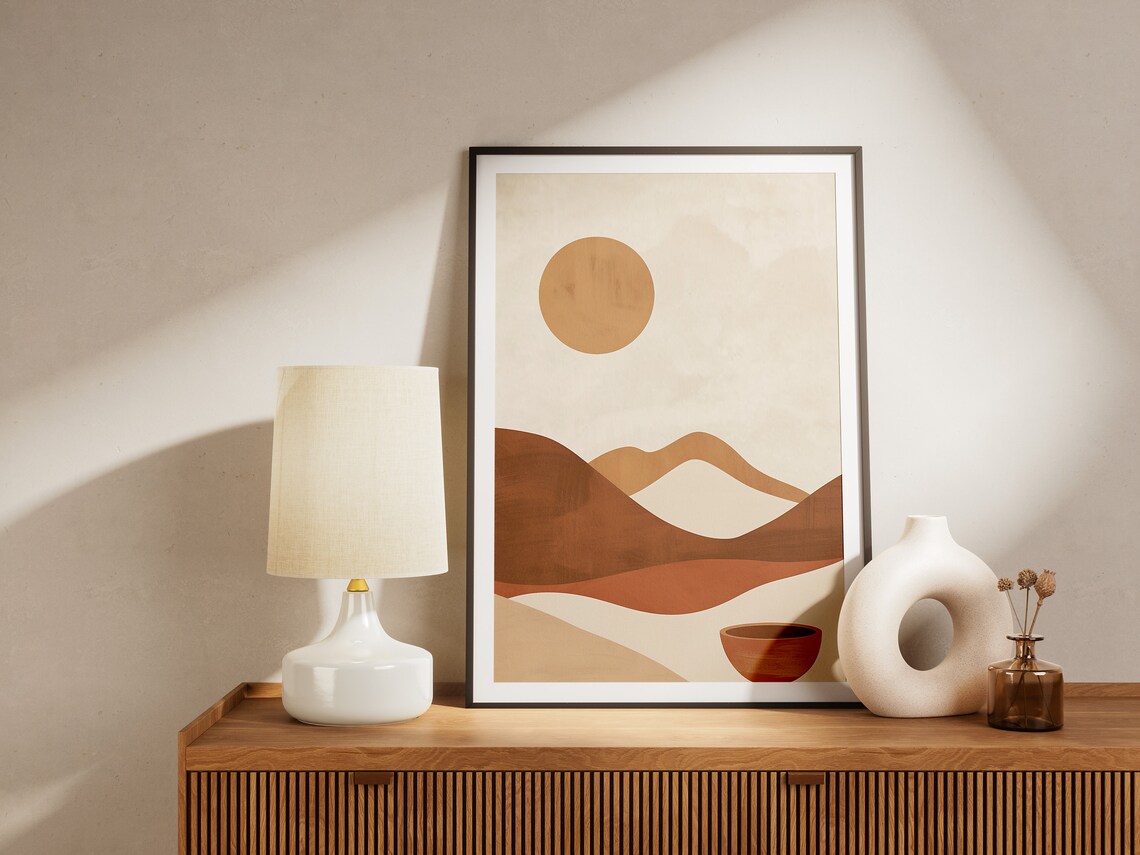 Golden Ochre Sun and Rust Abstract Rolling Hills Minimalist Poster - Image 2