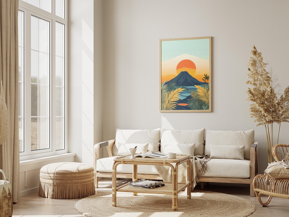 Jeju Island Volcano Crater Golden Sunset Palm Grove Korea Poster - Image 4