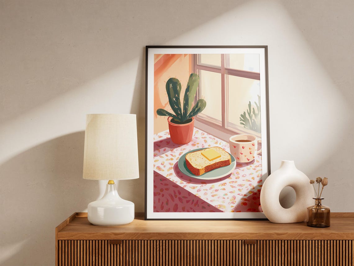 Buttered Toast Coffee Cactus Plant Sunny Breakfast Kitchen Poster - Image 5