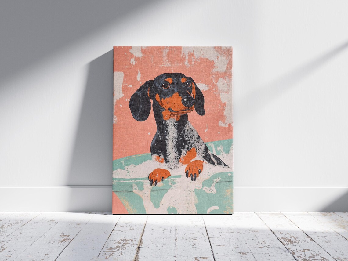 Dachshund Dog Bubble Bath Pop Art Coral Modern Bathroom Art Poster - Image 2