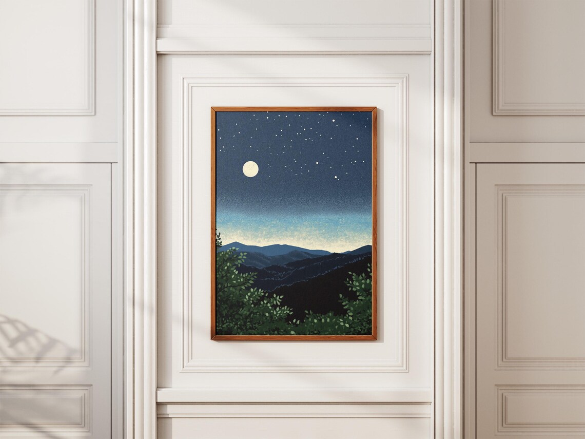 Shenandoah National Park Moonlit Mountains Vintage Night Sky Decor Poster - Image 2