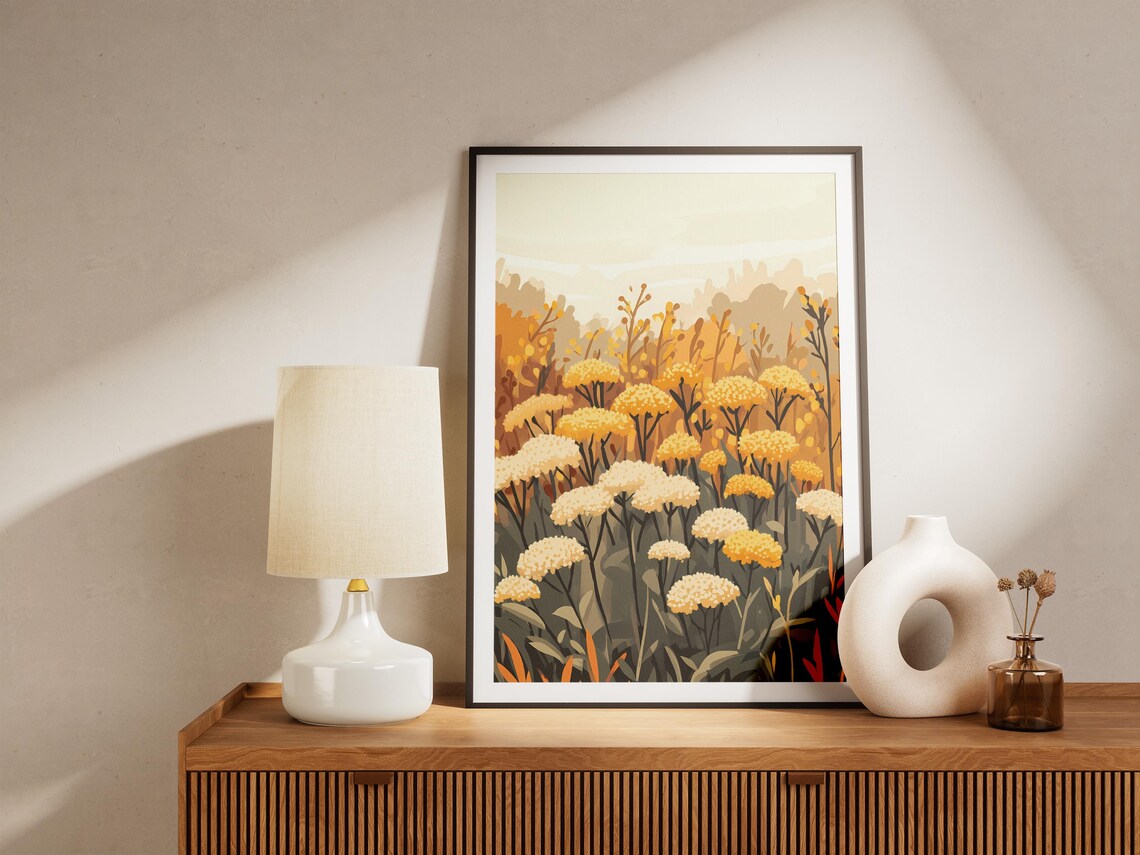Golden Yarrow Wildflower Field Warm Autumn Botanical Flower Poster - Image 5