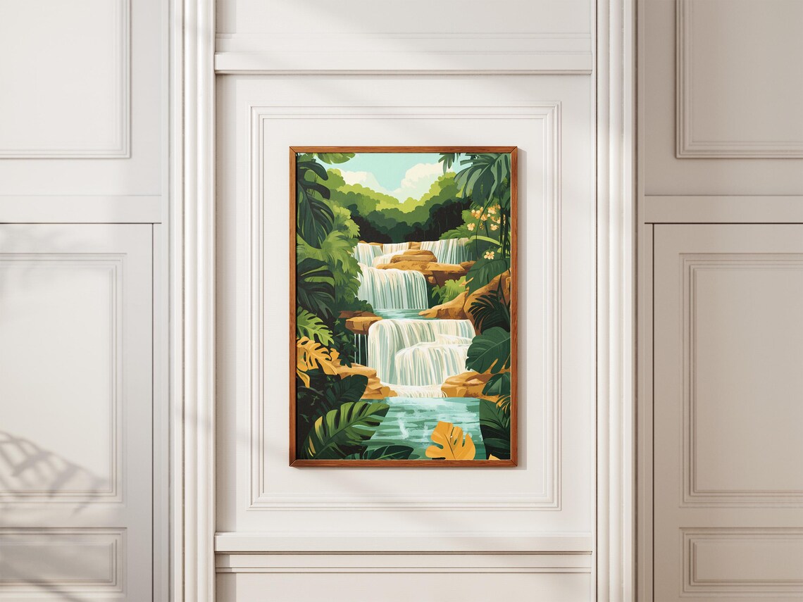 Dunns River Falls Jamaica Tropical Waterfall Jungle Travel Poster - Image 2