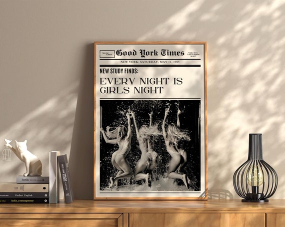 Trendy New York Newspaper Headline Poster Vintage Bar Cart Print Retro Decor Apartment Funky Wall Art Instant
