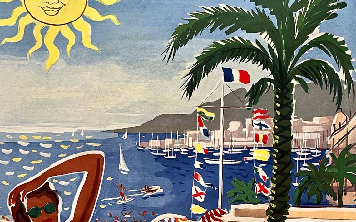 Vintage French Riviera Travel Posters France Wall Art Woman Sunbathing In South France Cte Dazur Art Deco French Poster Art Print - Image 3