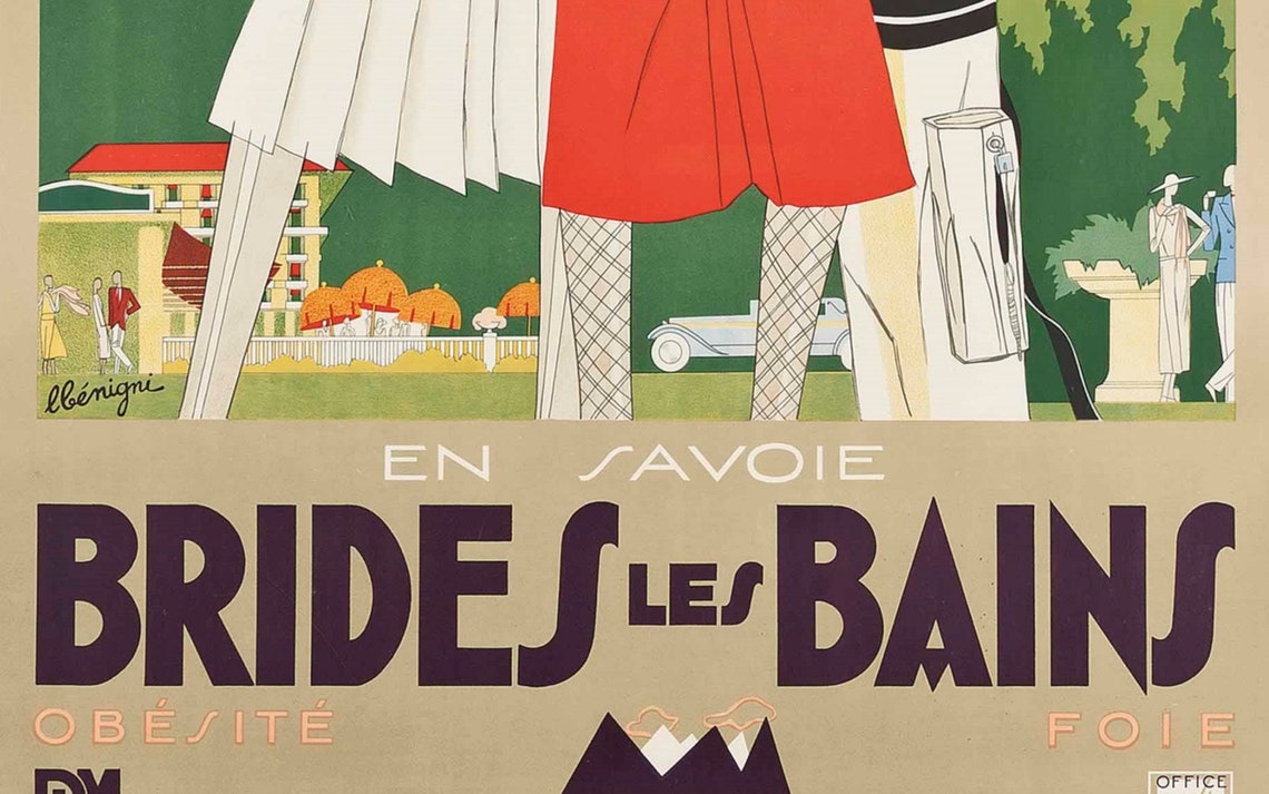 Vintage French Travel Poster France Resort French Alps Art Deco Wall Art Fashion Women 1920s Golf Tennis Poster Wall Art - Image 2