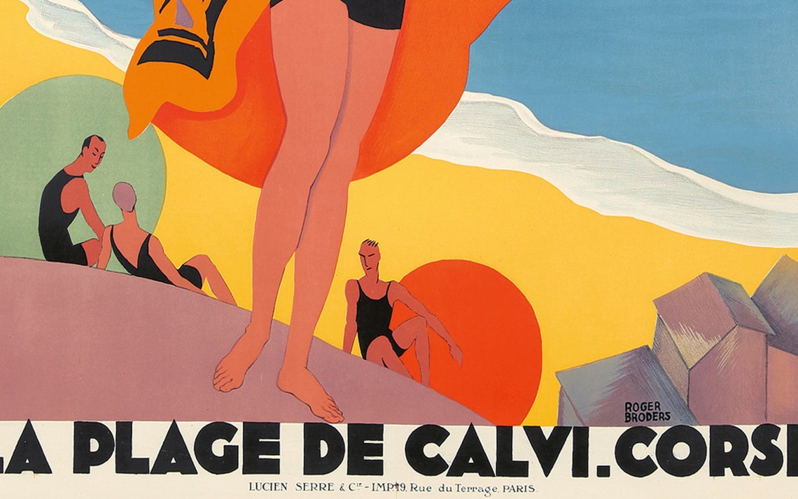 Vintage French Riviera Travel Posters France Wall Art Woman On Beach In South France Cte Dazur Art Deco French Poster Art Print - Image 3